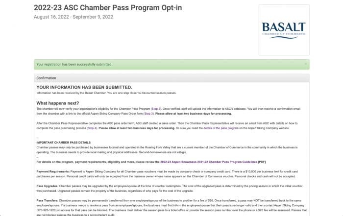 Chamber Pass Program - Confirmation