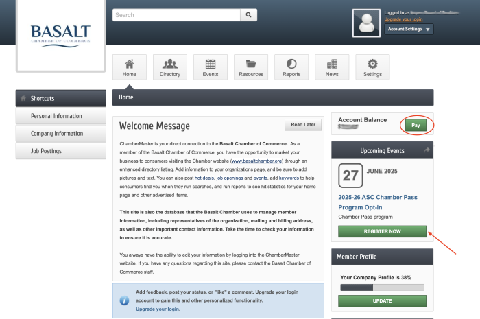Member Portal Home Screen