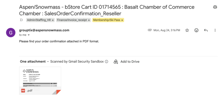 2026-27 ASC Chamber Pass Sales Order Receipt email